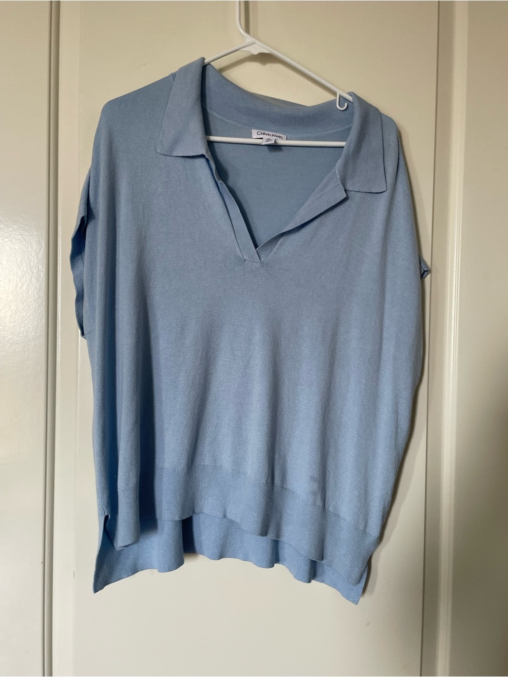 Calvin Klein Pale Blue Collared V-Neck Knit Top